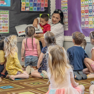 Preschool teacher reading to the class
